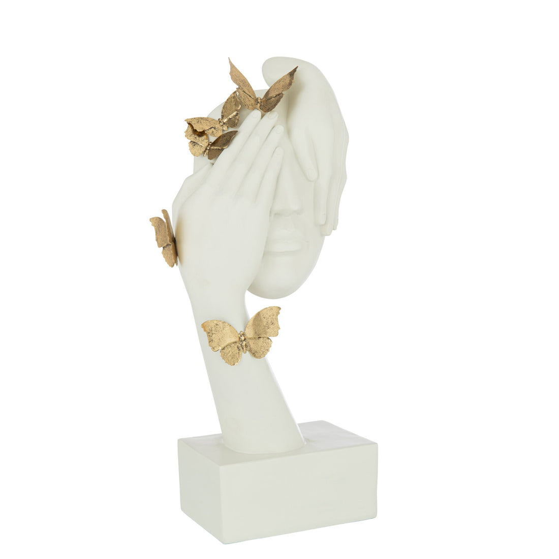 Gezicht Vlinders Staander Poly Wit/Goud J-Line