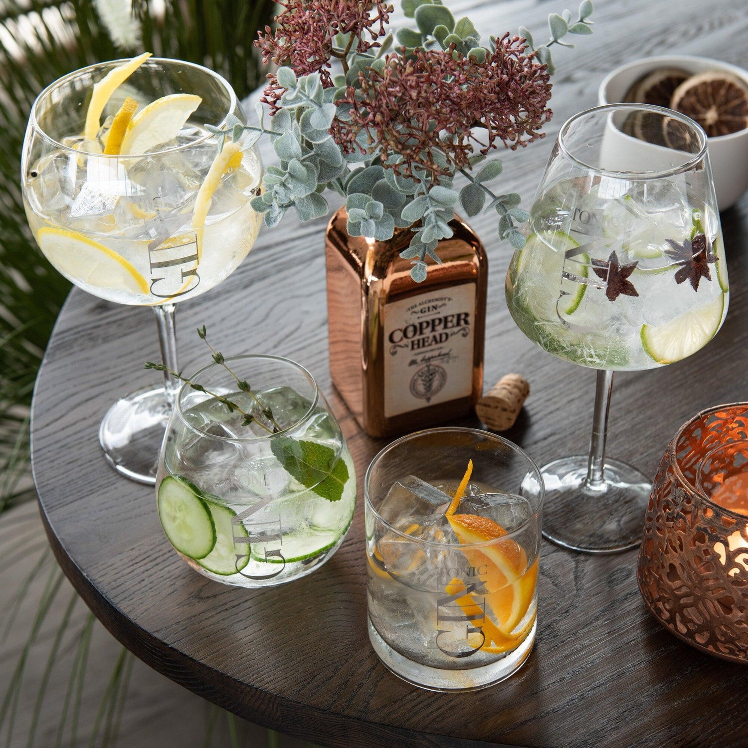 Gin Glazen Transparant/Zilver Giftbox Set van 4 - Gin glas - J-Line - livinglovely.nl
