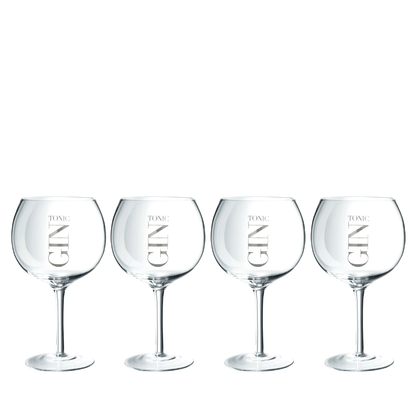Gin Glazen Transparant/Zilver Giftbox Set van 4 - Gin glas - J-Line - livinglovely.nl