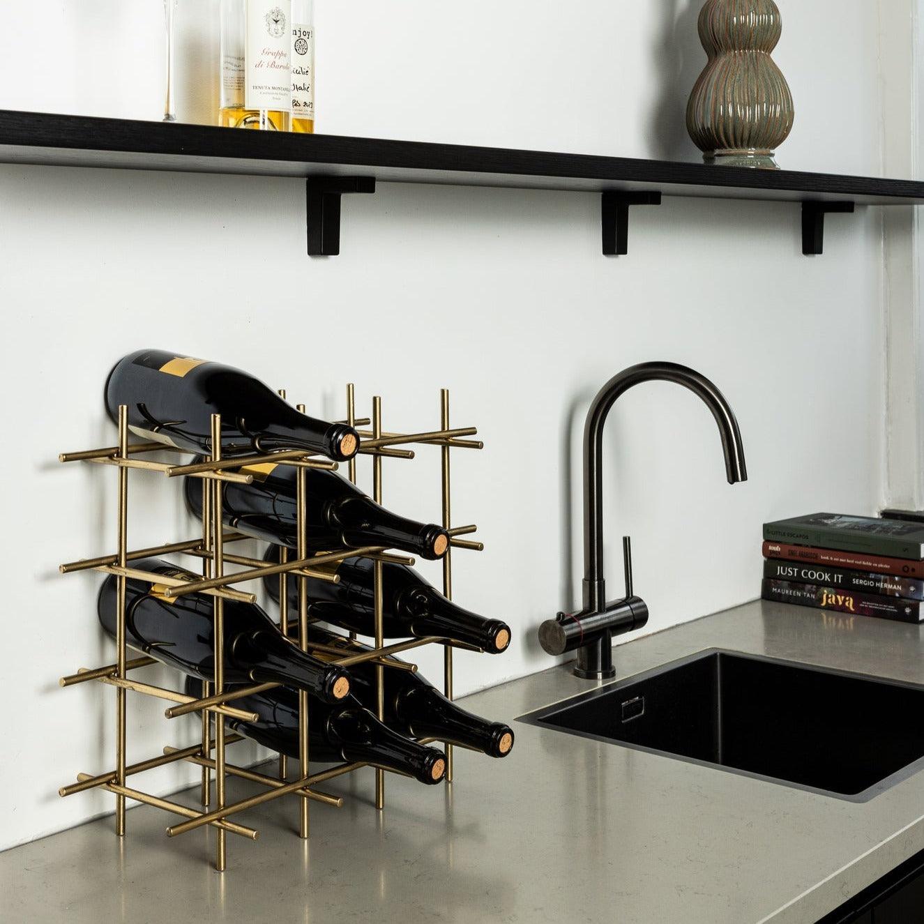Gordo Brass Steel Square open Frame Wine Rack PTMD - Wijnrek - PTMD - livinglovely.nl