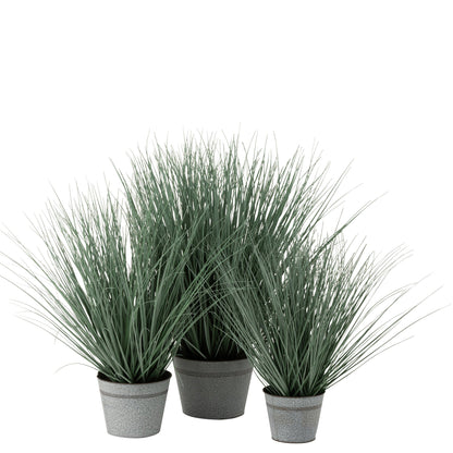 Grassen In Pot Metaal Plastiek Blauw/Groen Large - Kunstplant - J-Line - livinglovely.nl