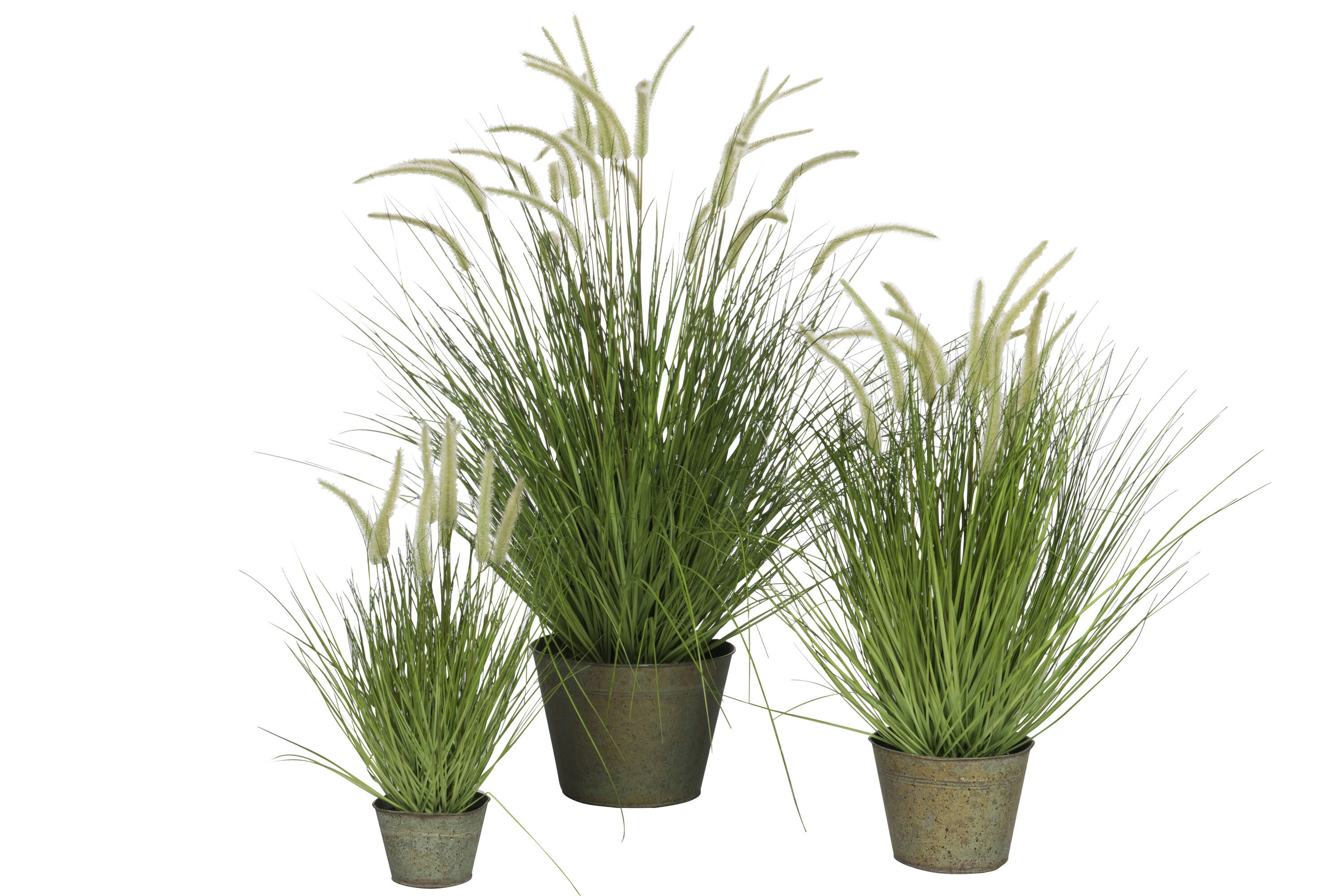 Grassen + Staarten In Pot Metaal Groen Plastiek Groen Large Dia60xH114cm - Kunstplant - J-Line - livinglovely.nl