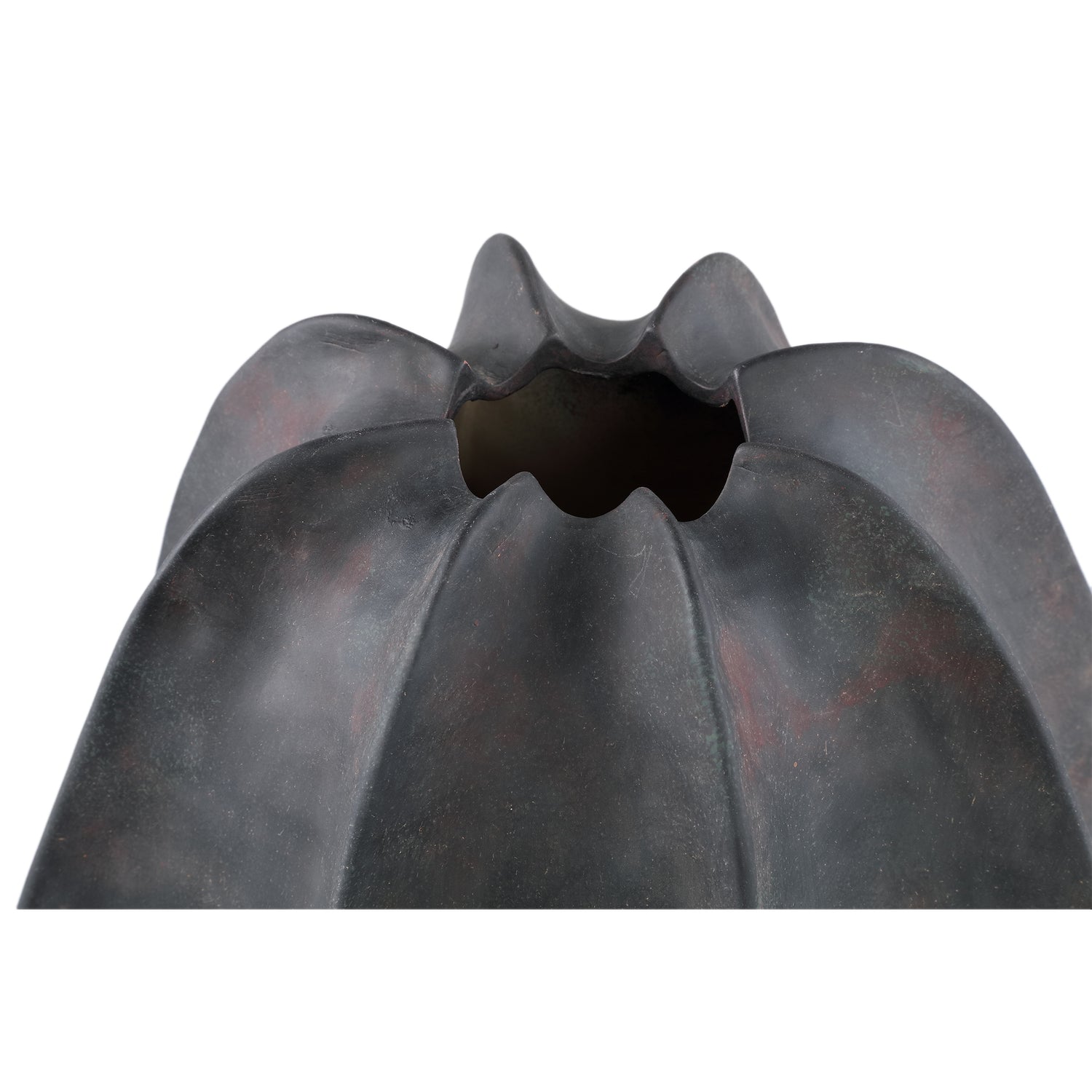 Grayson Black Ceramic Round Ribbed Vase Wide Dia34cmxH34cm PTMD - Vaas - PTMD - livinglovely.nl