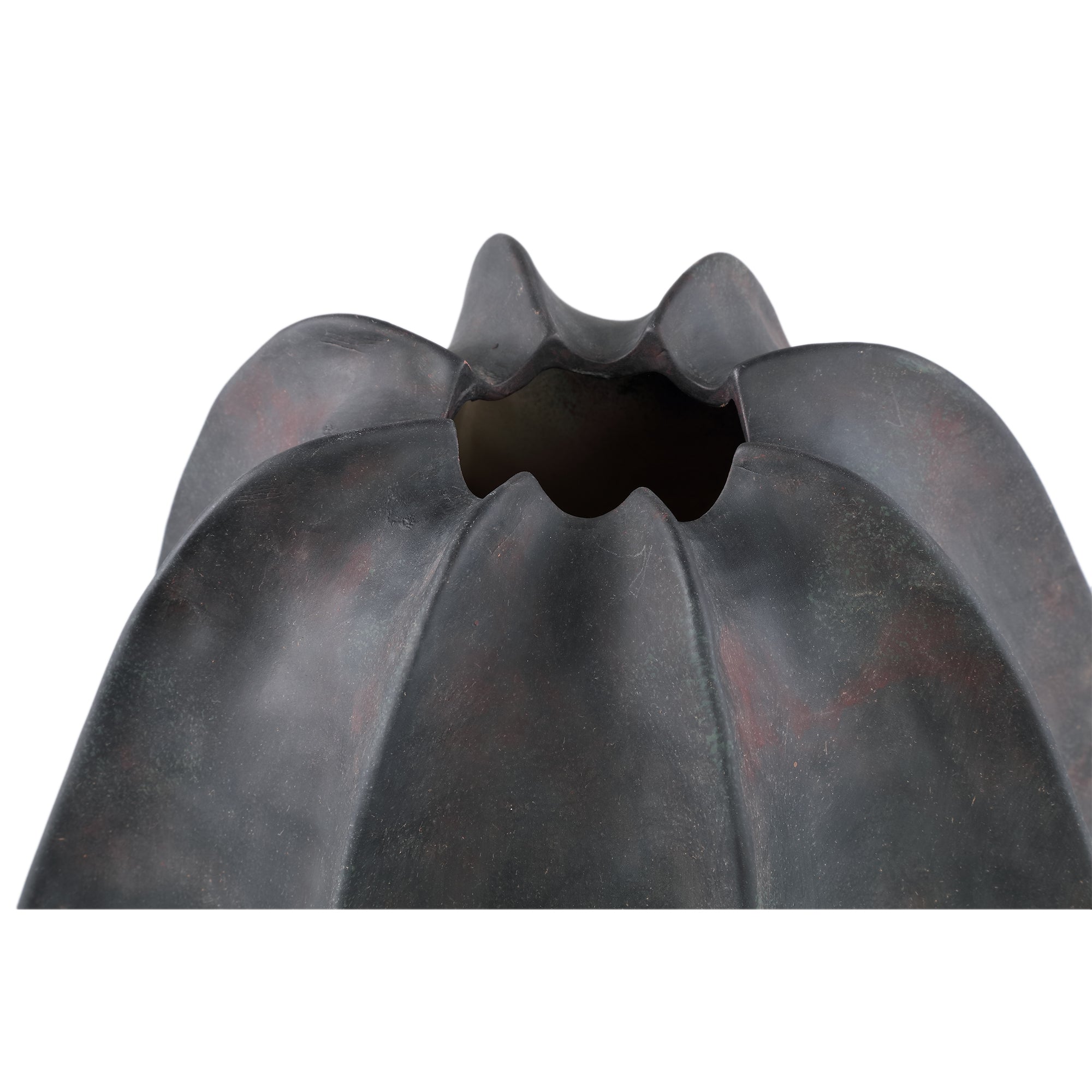 Grayson Black Ceramic Round Ribbed Vase Wide Dia34cmxH34cm PTMD - Vaas - PTMD - livinglovely.nl