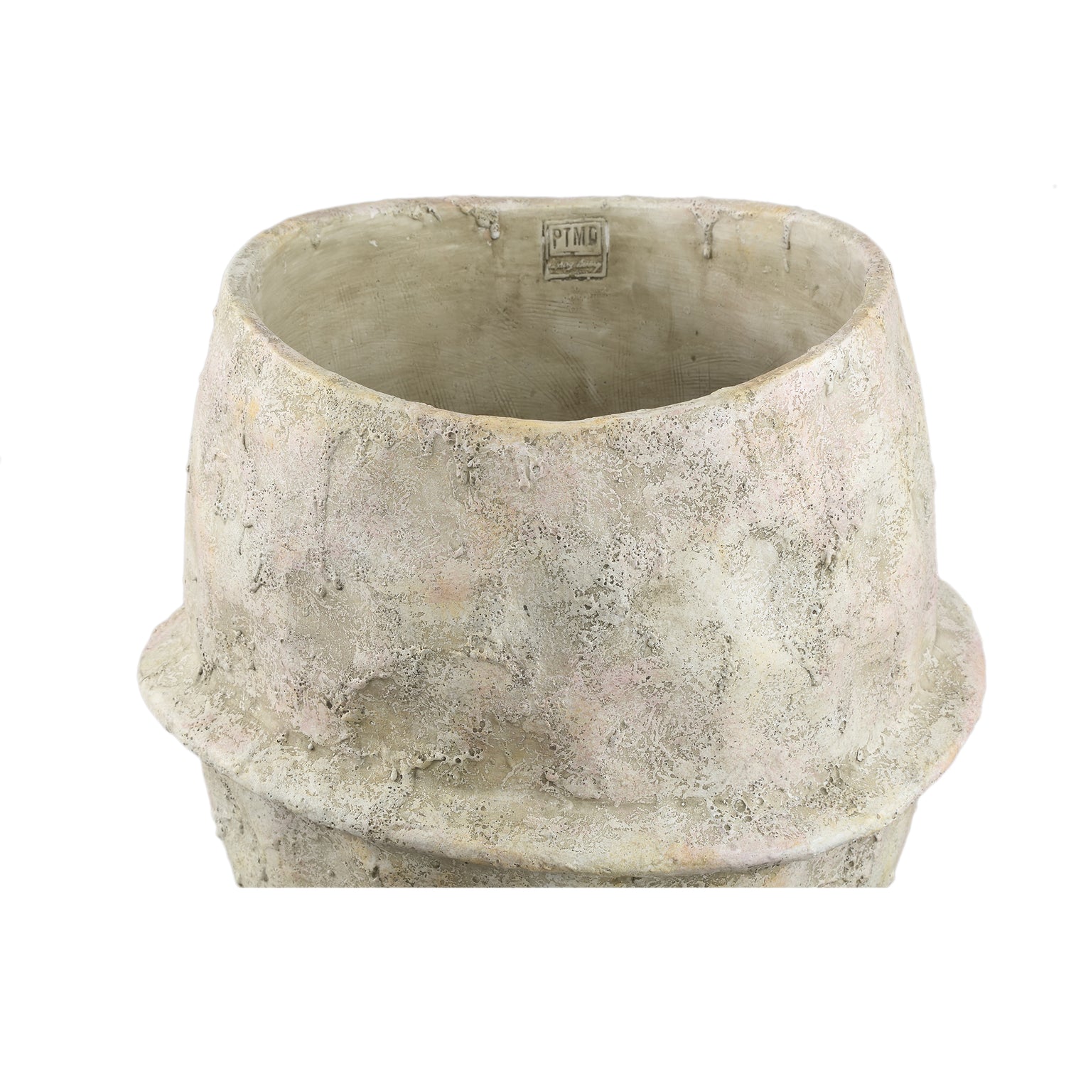 Haania Beige Cement Round Pot With Middle Line XL PTMD - Pot - PTMD - livinglovely.nl