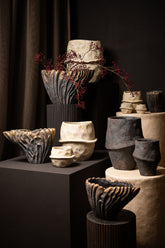 Haania Beige Cement Round Pot With Middle Line XL PTMD - Pot - PTMD - livinglovely.nl