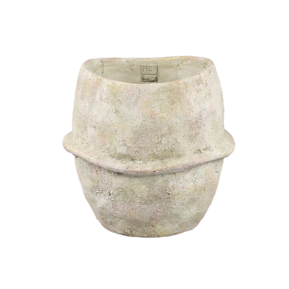 Haania Beige Cement Round Pot With Middle Line XL PTMD - Pot - PTMD - livinglovely.nl