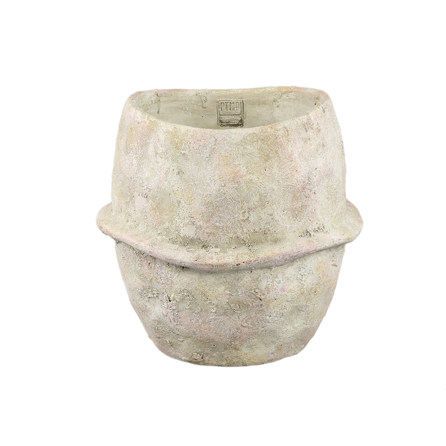 Haania Beige Cement Round Pot With Middle Line XL PTMD - Pot - PTMD - livinglovely.nl