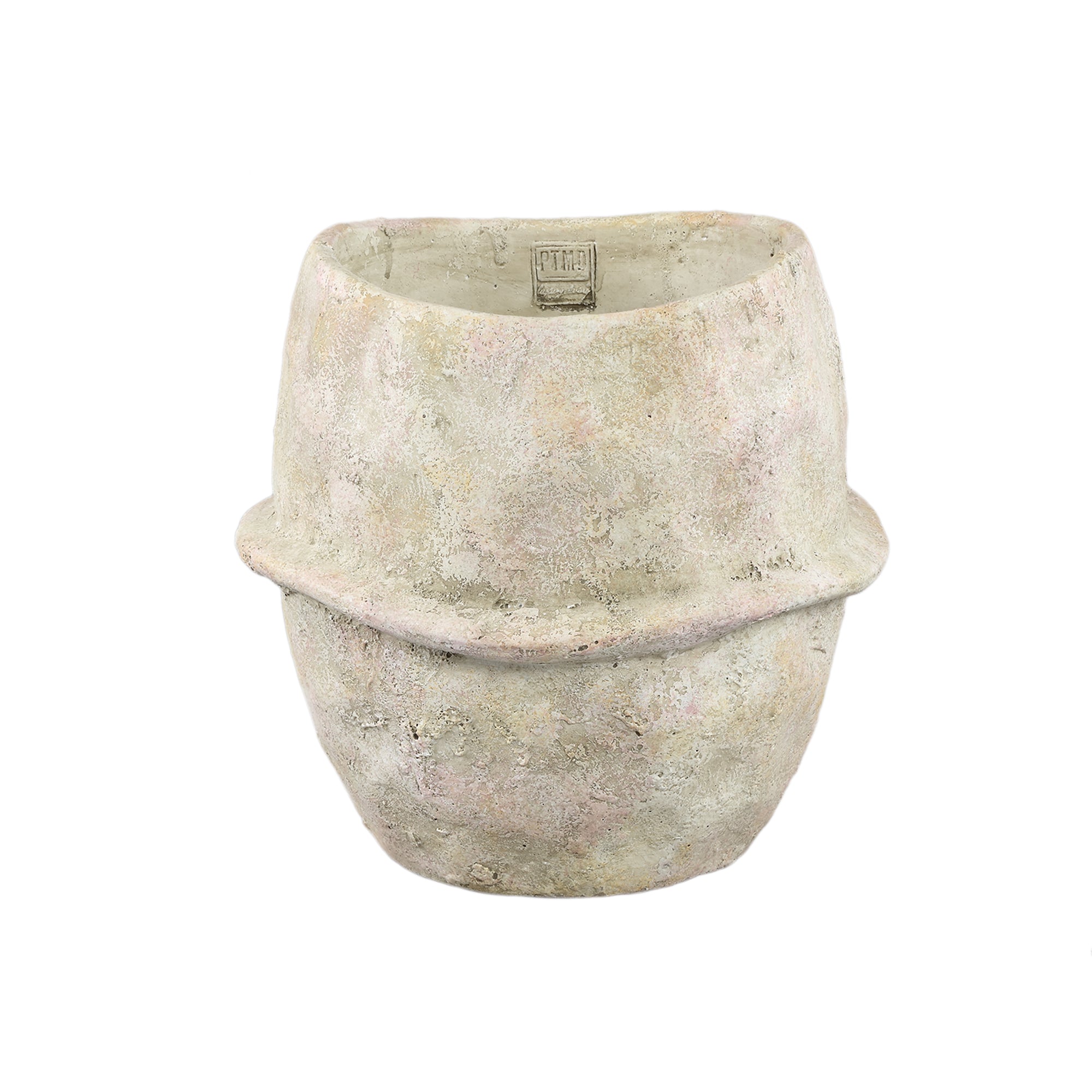 Haania Beige Cement Round Pot With Middle Line XL PTMD - Pot - PTMD - livinglovely.nl