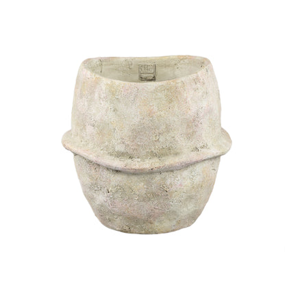 Haania Beige Cement Round Pot With Middle Line XL PTMD - Pot - PTMD - livinglovely.nl