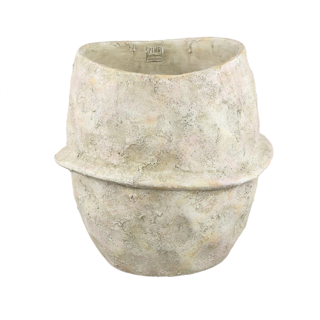 Haania Beige Cement Round Pot With Middle Line XXL PTMD - Pot - PTMD - livinglovely.nl