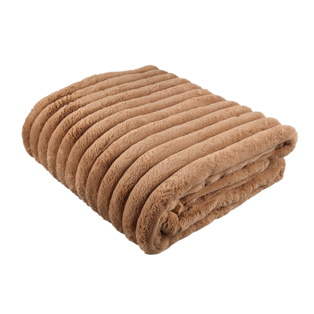 Hadi Beige Geribbeld Nepbont Plaid Large PTMD - Poef - PTMD - livinglovely.nl