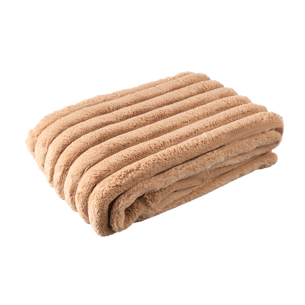 Hadi Beige Geribbeld Nepbont Plaid Small PTMD - Poef - PTMD - livinglovely.nl