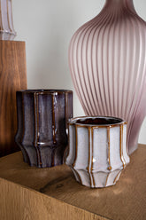 Halde Light Purple Solid Glass Vase Ribbed High Dia19H37cm PTMD - Vaas - PTMD - livinglovely.nl