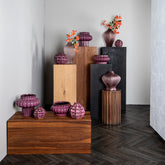 Halde Light Purple Solid Glass Vase Ribbed High Dia19H37cm PTMD - Vaas - PTMD - livinglovely.nl