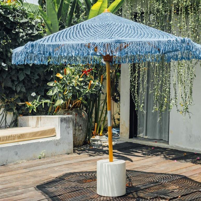 Handgeknoopte Parasol - Blauw Fringes - 250cm - Handgeknoopte parasol - Todo Bien - livinglovely.nl