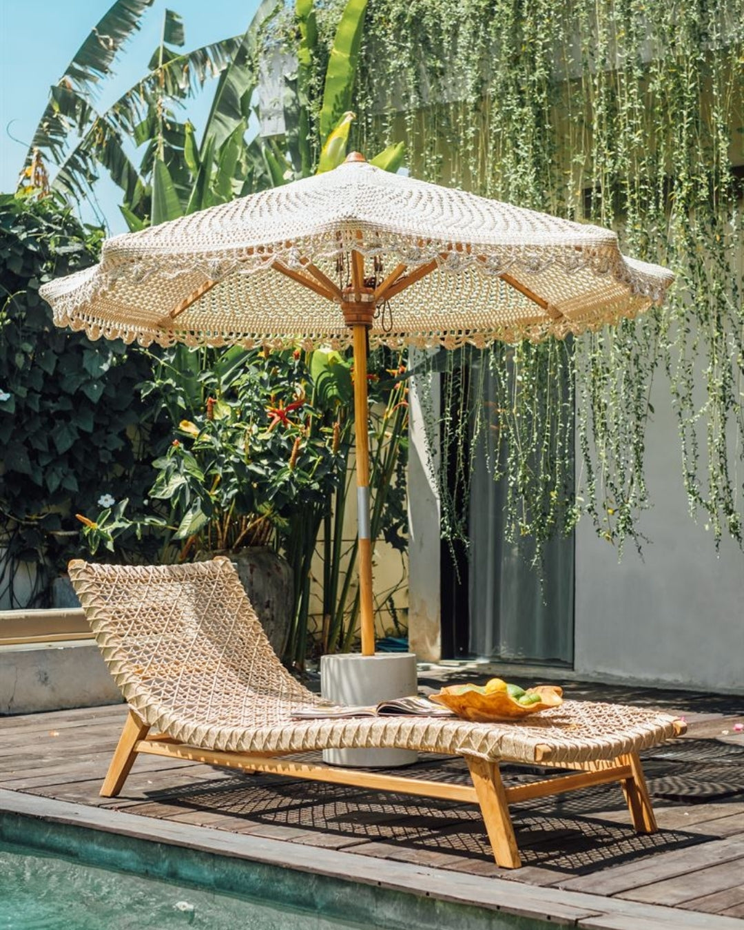 Handgeknoopte parasol rond - Flower - crème - 250 cm - Handgeknoopte parasol - Todo Bien - livinglovely.nl