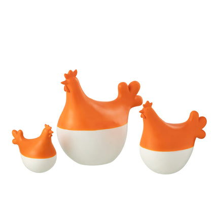 Hanen Polyresin Wit/Oranje Set van 3