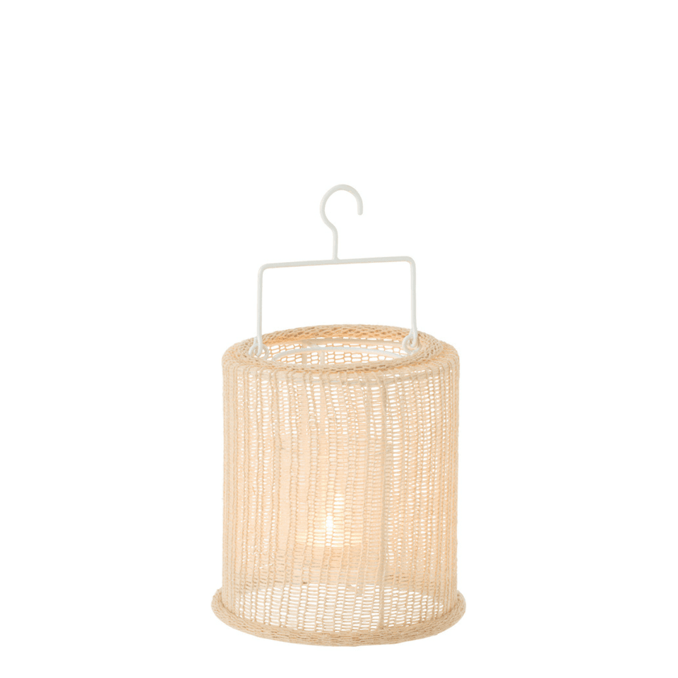 Hang lantaarn Cilinder Metaal/Polyester Beige Small - Lantaarn - J-Line - livinglovely.nl