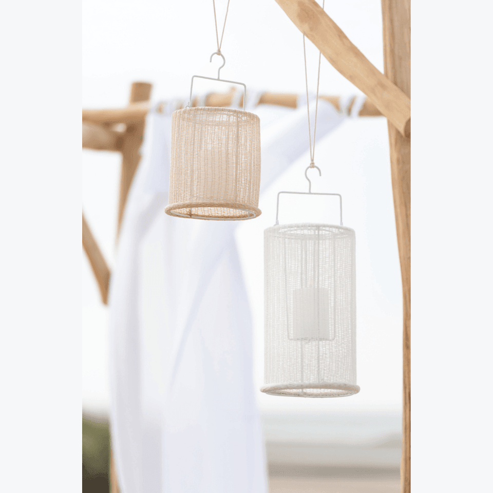 Hang lantaarn Cilinder Metaal/Polyester Beige Small - Lantaarn - J-Line - livinglovely.nl