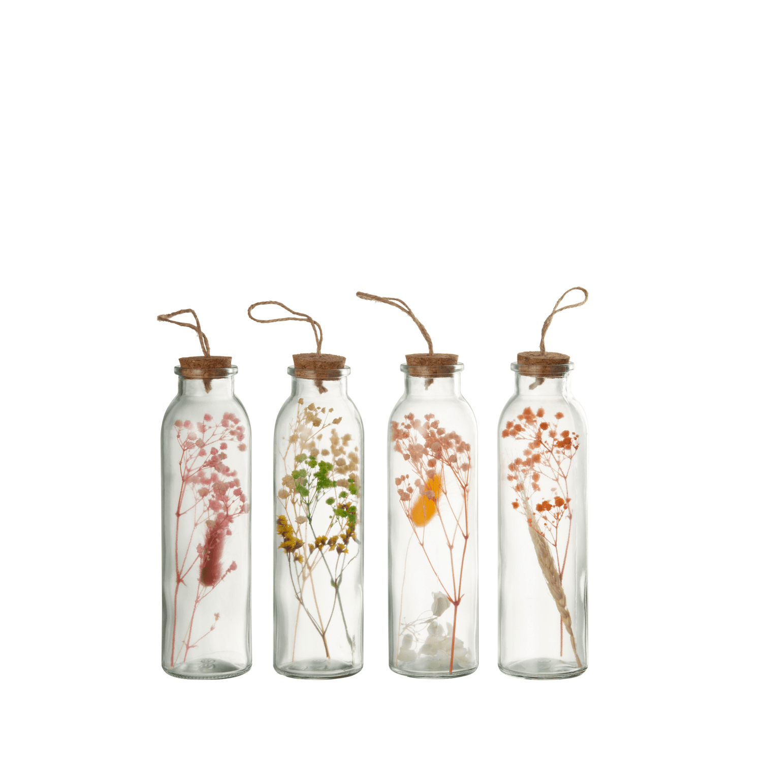 Hangende Flessen Kleurrijk Gedroogde Bloemen Glas Mix Medium Set van 4 , , J-Line , livinglovely.nl