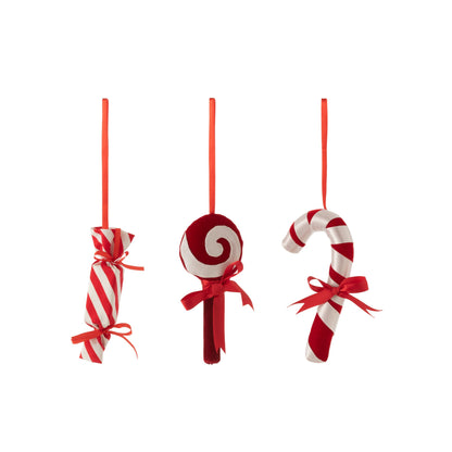 Hanger Snoepje Textiel Rood/Wit Set van 3 J-Line
