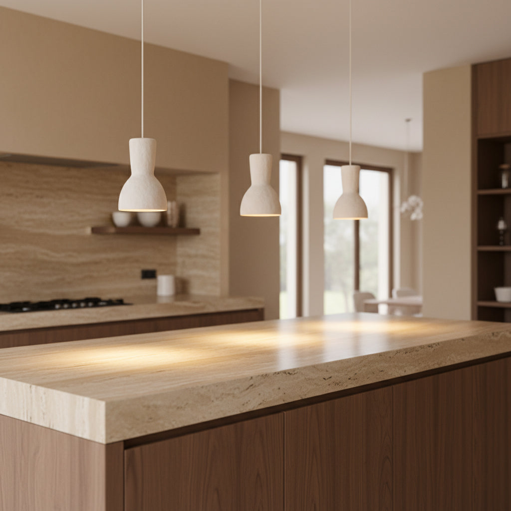 Hanglamp Chalk Moro van Raw Materials, naturel hanglamp met matte afwerking in een licht interieur