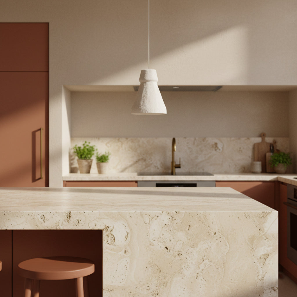 Hanglamp Chalk Pugal van Raw Materials, naturel hanglamp met matte afwerking in een licht interieur