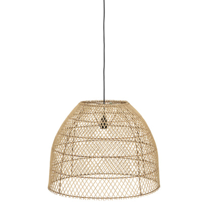 Rotan hanglamp Mijas van MUST Living vanuit een andere hoek, met zwart snoer en fitting