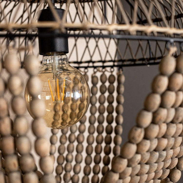 Hanglamp October Cream Metal Hanging lamp with Beads Round Ptmd , Hanglamp , PTMD , livinglovely.nl