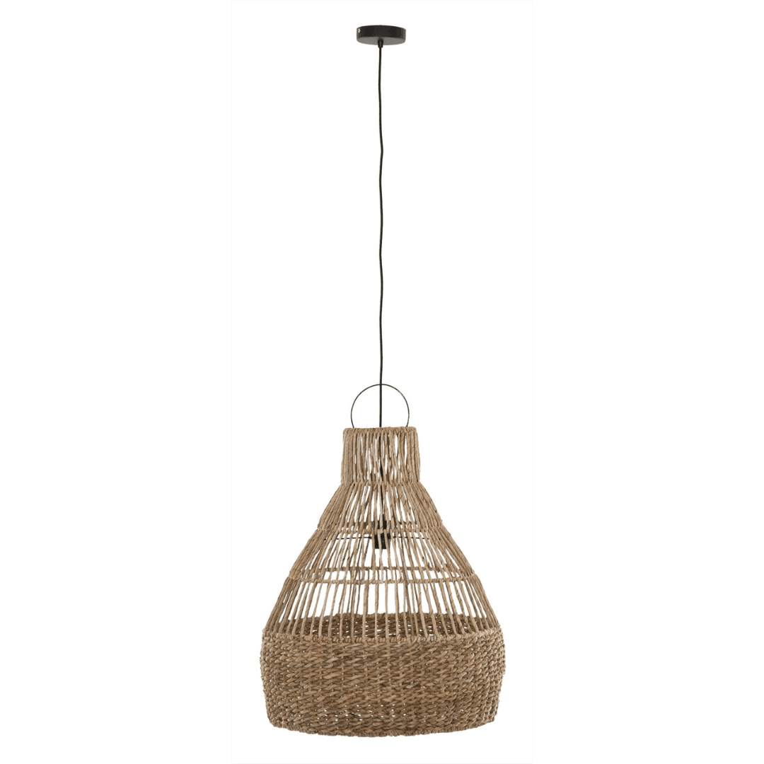 Hanglamp Pollenca Large van MUST Living, ronde hanglamp van gevlochten abaca in naturel