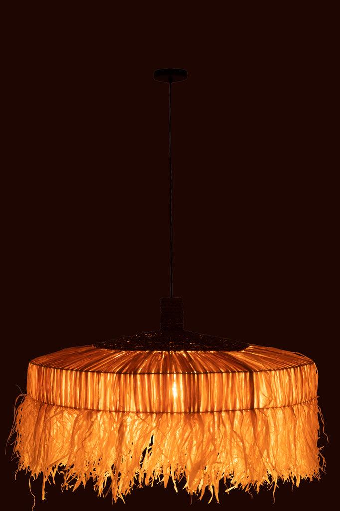 Hanglamp Rond Raffia Zwart/Naturel Large , Hanglamp , J-Line , livinglovely.nl