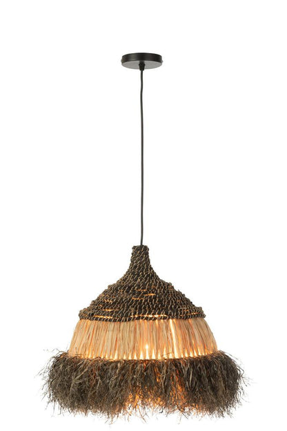 Hanglamp Rond Raffia Zwart/Naturel Large , Hanglamp , J-Line , livinglovely.nl