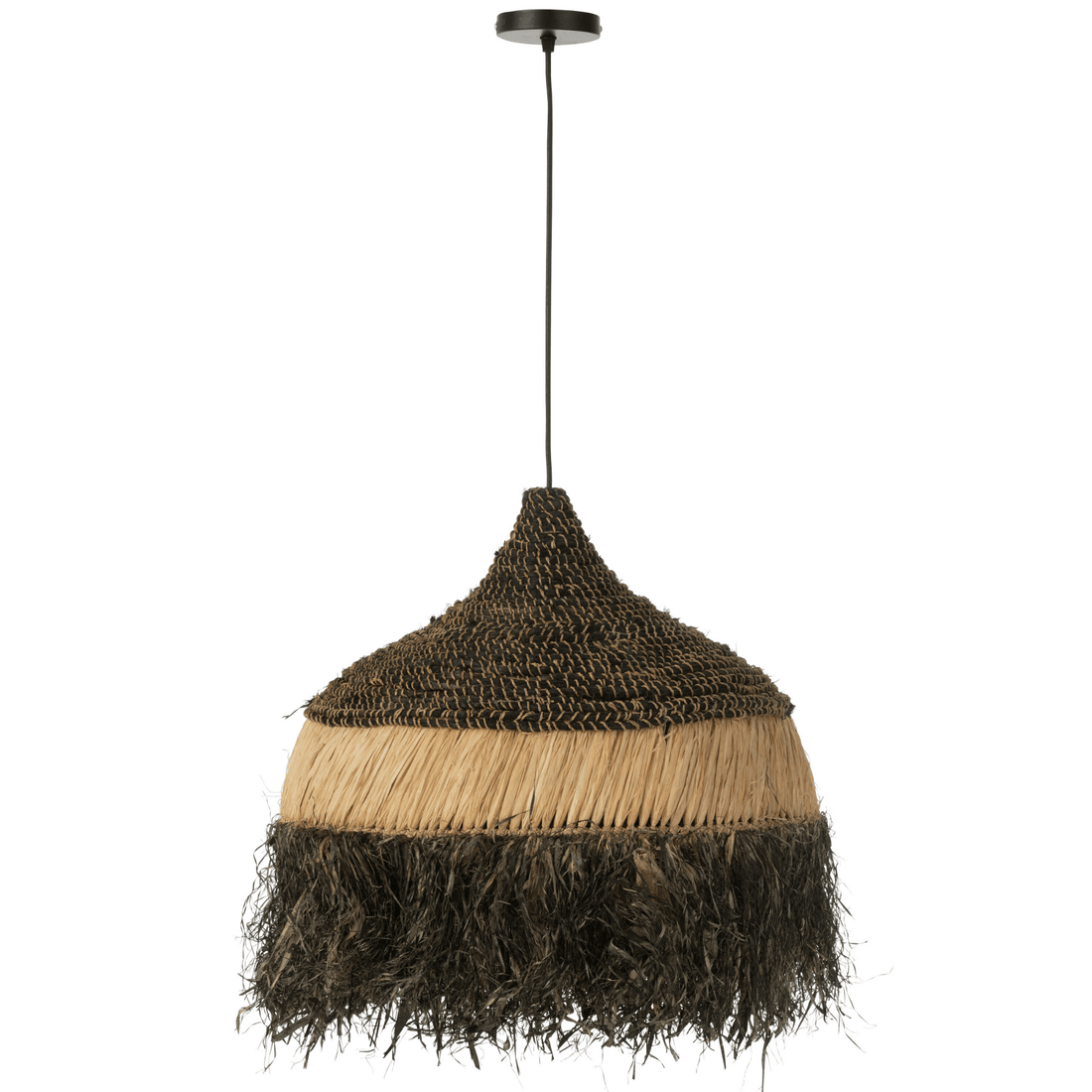 Hanglamp Rond Raffia Zwart/Naturel Large , Hanglamp , J-Line , livinglovely.nl