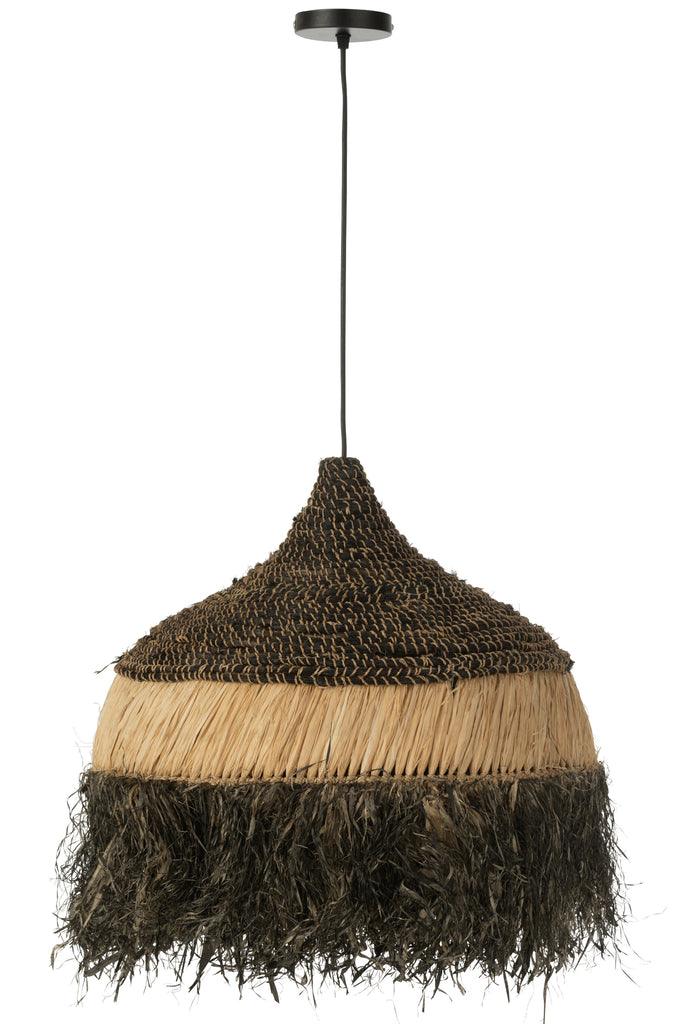 Hanglamp Rond Raffia Zwart/Naturel Large , Hanglamp , J-Line , livinglovely.nl