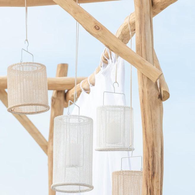 Hanglantaarn Cilinder Metaal/Polyester Wit Large - Lantaarn - J-Line - livinglovely.nl