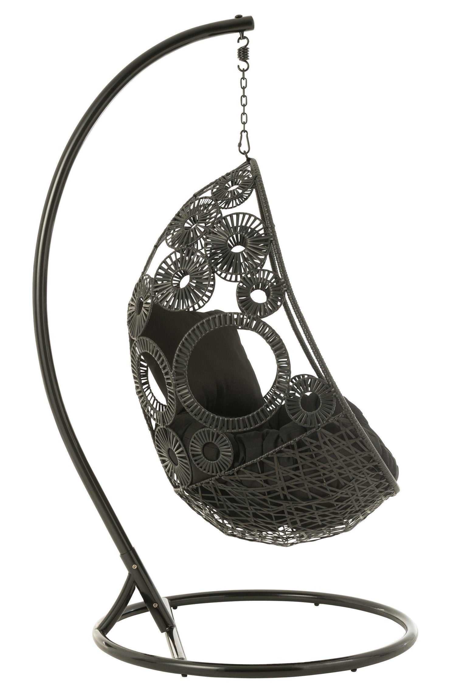 Hangstoel + Kussens Bula Metaal/Riet Zwart - Hangstoel - J-Line - livinglovely.nl