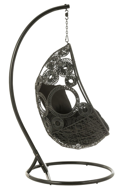 Hangstoel + Kussens Bula Metaal/Riet Zwart - Hangstoel - J-Line - livinglovely.nl