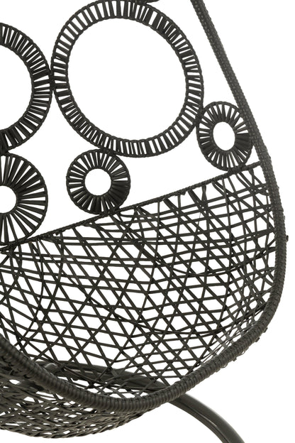 Hangstoel + Kussens Bula Metaal/Riet Zwart - Hangstoel - J-Line - livinglovely.nl