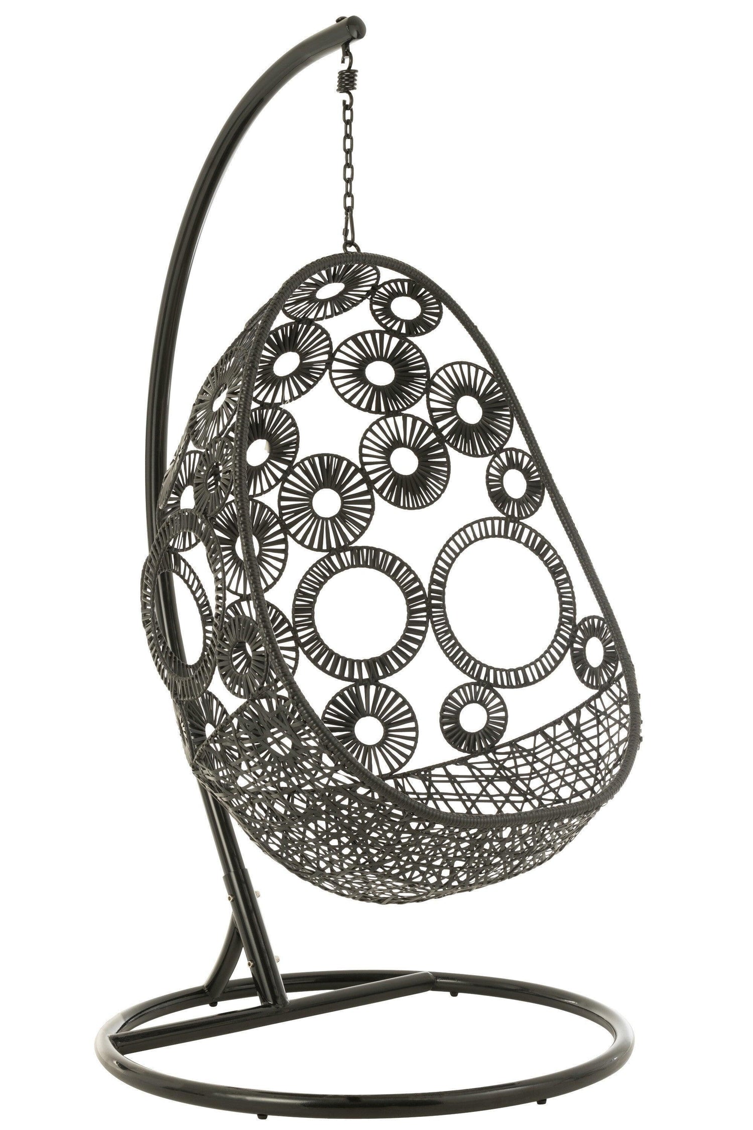 Hangstoel + Kussens Bula Metaal/Riet Zwart - Hangstoel - J-Line - livinglovely.nl