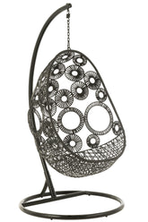 Hangstoel + Kussens Bula Metaal/Riet Zwart - Hangstoel - J-Line - livinglovely.nl