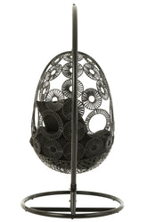Hangstoel + Kussens Bula Metaal/Riet Zwart - Hangstoel - J-Line - livinglovely.nl