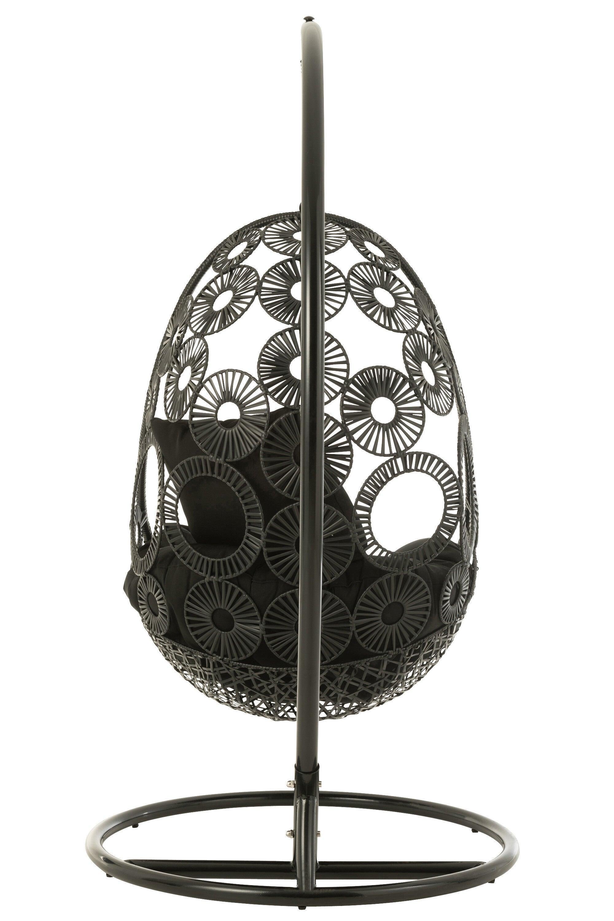 Hangstoel + Kussens Bula Metaal/Riet Zwart - Hangstoel - J-Line - livinglovely.nl