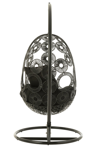 Hangstoel + Kussens Bula Metaal/Riet Zwart - Hangstoel - J-Line - livinglovely.nl
