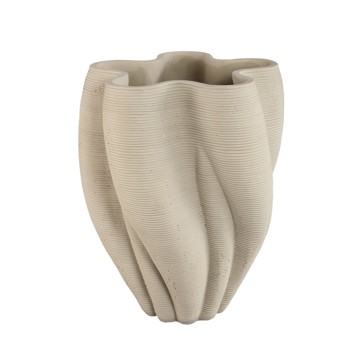 Hastin vaas van PTMD, beige cementen vaas met golvende ribbels en 3D effect