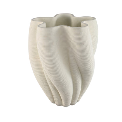 Hastin vaas large van PTMD, witte cementen vaas met golvende ribbels