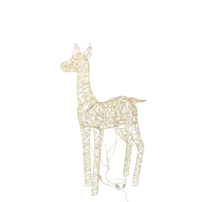 Hert Led Metaal Wit van J-Line, wit draadfiguur van een staand hert met ledverlichting