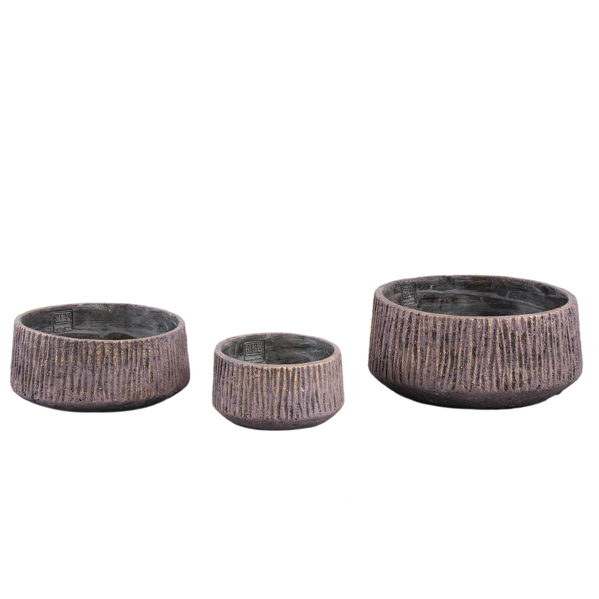 Holden Purple Cement Outdoor Candle Round Gold Finish LowL PTMD - Buitenkaars - PTMD - livinglovely.nl