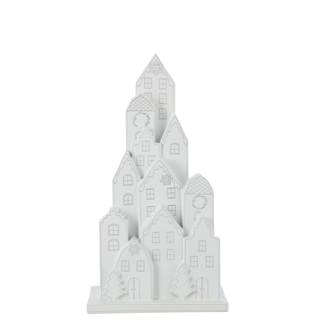 Decoratief huis van J-Line in kalk met zwart dak van dichtbij