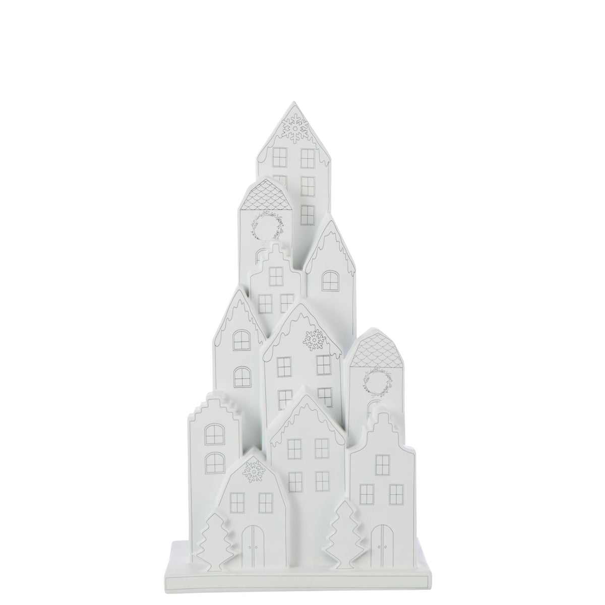 Decoratief huis van J-Line in kalk met zwart dak van dichtbij